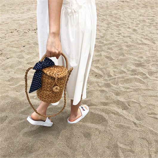 Bolsa de Playa Tejida con Moño - Cartera de Mano para Damas en Paja Natural - Image 5
