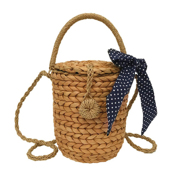 Bolsa de Playa Tejida con Moño - Cartera de Mano para Damas en Paja Natural