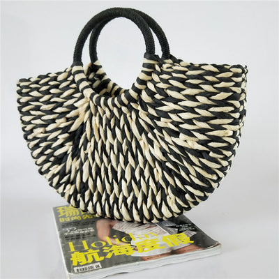Bolso Tejido de Ratán y Mimbre para Mujer - Bolsa Viajera Semicircular de Gran Capacidad - Image 3