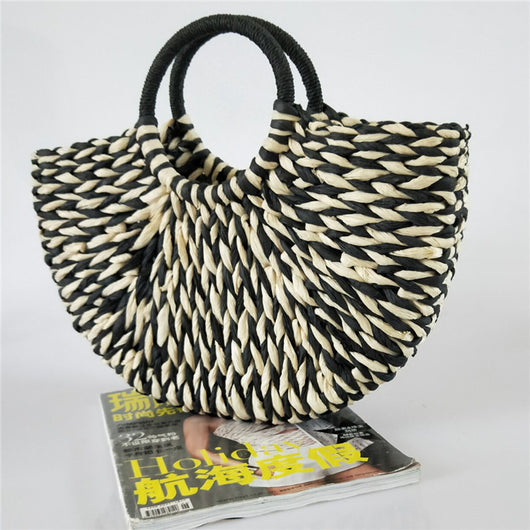 Bolso Tejido de Ratán y Mimbre para Mujer - Bolsa Viajera Semicircular de Gran Capacidad - Image 7