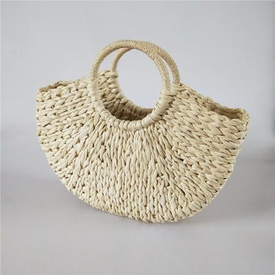 Bolso Tejido de Ratán y Mimbre para Mujer - Bolsa Viajera Semicircular de Gran Capacidad - Image 6
