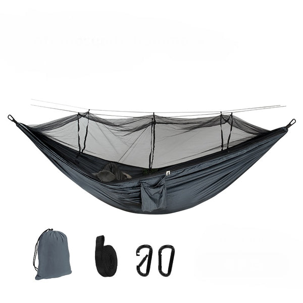 Hamaca Outdoor con Malla Antimosquitos y Soporte Anti-Volcamiento