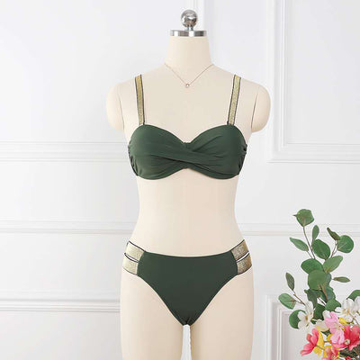 Bikini Sólido de Talle Medio con Braga Ancha y Copa Fruncida para Mujer - Image 16