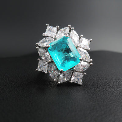 Anillo Paraíba y Esmeralda con Simulación de Diamantes - Image 4