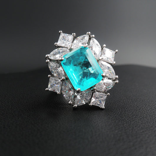 Anillo Paraíba y Esmeralda con Simulación de Diamantes - Image 4