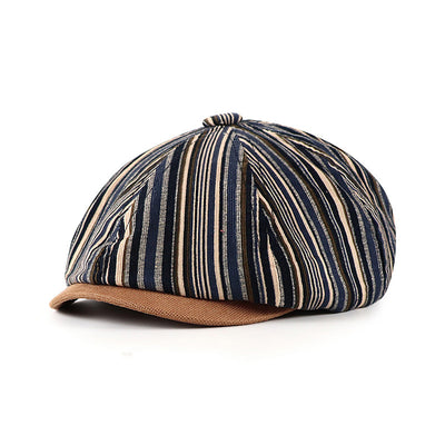 Gorra Octagonal a Rayas para Mujer - Estilo Vintage Newsboy