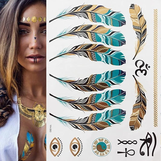 Set de 5 Tatuajes Temporales Metalizados Dorados y Plateados