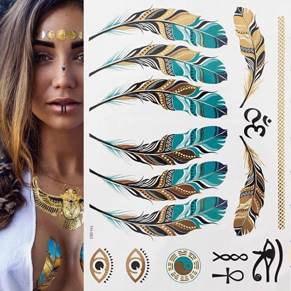 Set de 5 Tatuajes Temporales Metalizados Dorados y Plateados