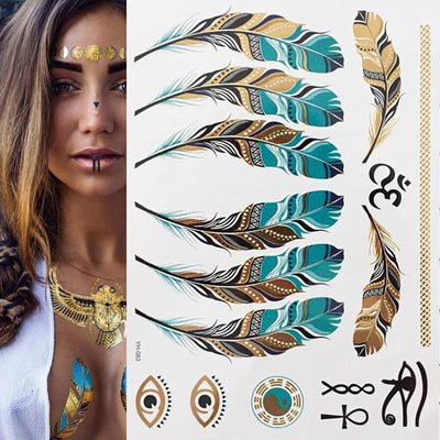 Set de 5 Tatuajes Temporales Metalizados Dorados y Plateados