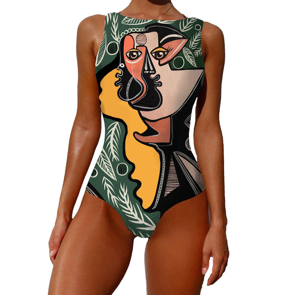 Traje de Baño Vintage Estampado Abstracto para Mujer - Diseño Elegante con Push Up