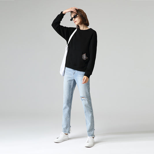 Suéter Suelto con Bordado Primavera - Blusa Cuello Redondo Mujer Otoño - Image 2