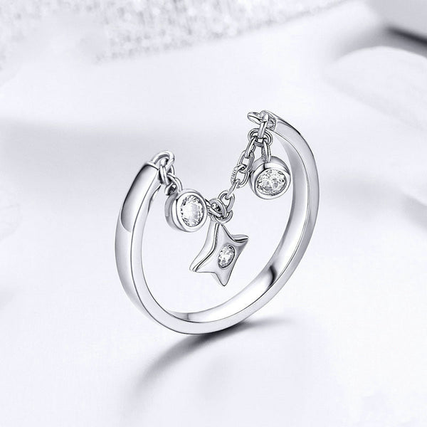 Anillo Abierto de Plata Esterlina con Cruz Plateado en Platino - Moda Europea y Americana