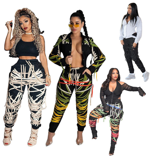 Pantalones con Cinturón Integrado Estilo Europeo y Estadounidense para Mujer