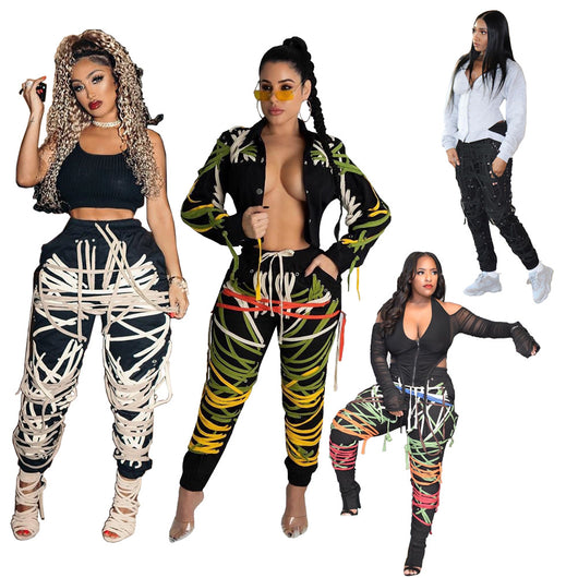 Pantalones con Cinturón Integrado Estilo Europeo y Estadounidense para Mujer