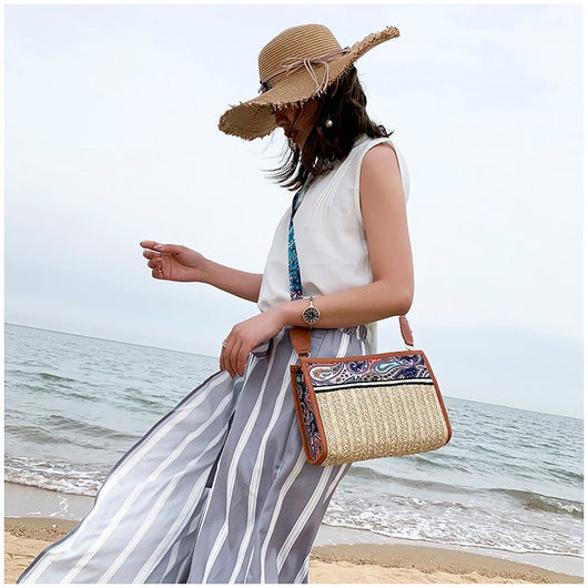 Bolsa de Playa Étnica Retro de Paja - Bandolera Bohemia para Mujer - Image 6