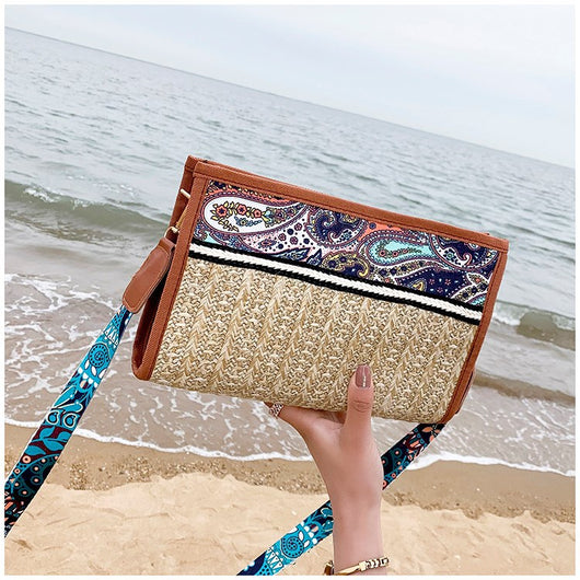 Bolsa de Playa Étnica Retro de Paja - Bandolera Bohemia para Mujer - Image 9