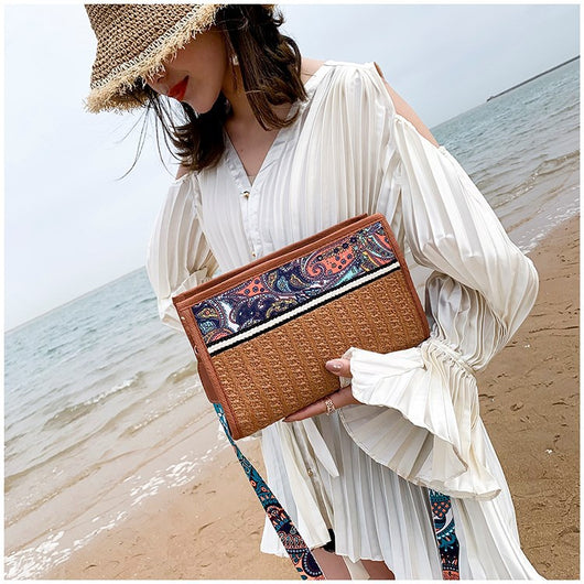 Bolsa de Playa Étnica Retro de Paja - Bandolera Bohemia para Mujer - Image 2