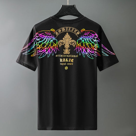 Playera Hombre Estampado Calor Hombro Descubierto Manga Corta - Image 2