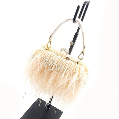 Bolso de Noche Elegante con Plumas de Avestruz y Cadena de Perlas - Image 10