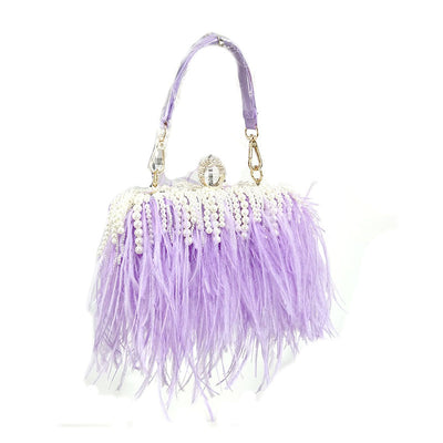 Bolso de Noche Elegante con Plumas de Avestruz y Cadena de Perlas - Image 4