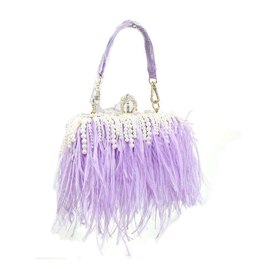 Bolso de Noche Elegante con Plumas de Avestruz y Cadena de Perlas - Image 4