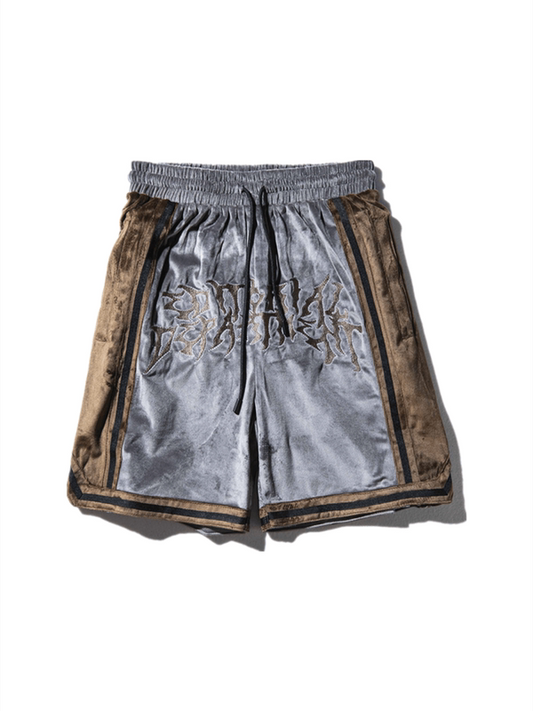 Shorts Hip-Hop de Terciopelo con Bordado - Pantalones Cortos Deportivos Holgados para Hombre