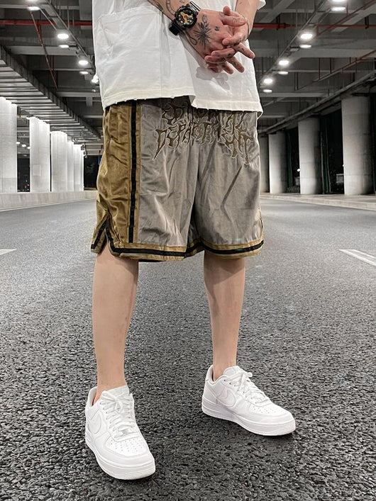 Shorts Hip-Hop de Terciopelo con Bordado - Pantalones Cortos Deportivos Holgados para Hombre - Image 5