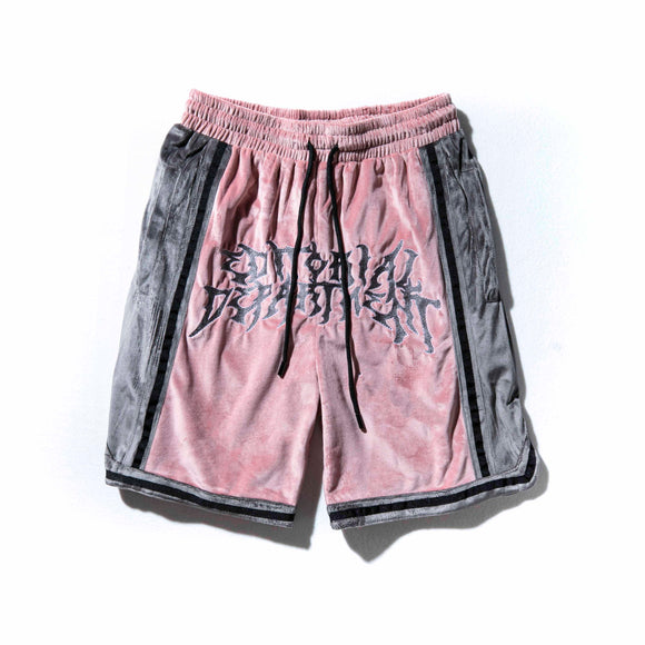 Shorts Hip-Hop de Terciopelo con Bordado - Pantalones Cortos Deportivos Holgados para Hombre