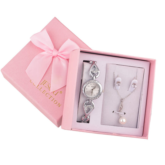 Conjunto de Regalo Reloj para Mujer con Collar y Aretes