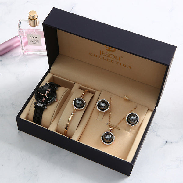 Reloj de Cuarzo Elegante para Mujer - Set de 5 Piezas Impermeable con Pulsera