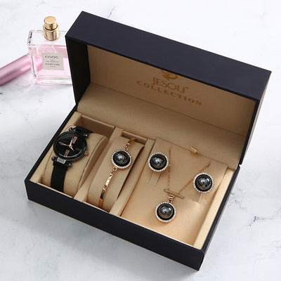 Reloj de Cuarzo Elegante para Mujer - Set de 5 Piezas Impermeable con Pulsera