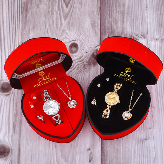 Juego de Joyería Elegante: Reloj, Collar, Anillo y Aretes