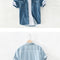 Camisa Denim Manga Corta Hombre Algodón Puro Lavado Retro Japonés