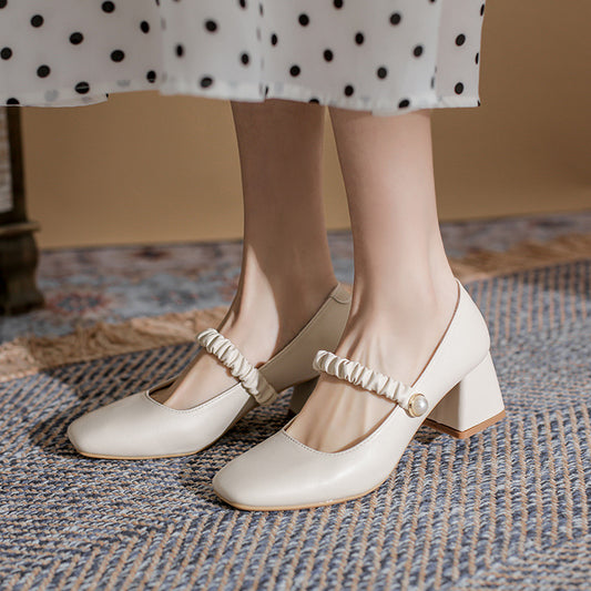 Zapatos Mary Jane Vintage Tacón Grueso Punta Cuadrada para Mujer