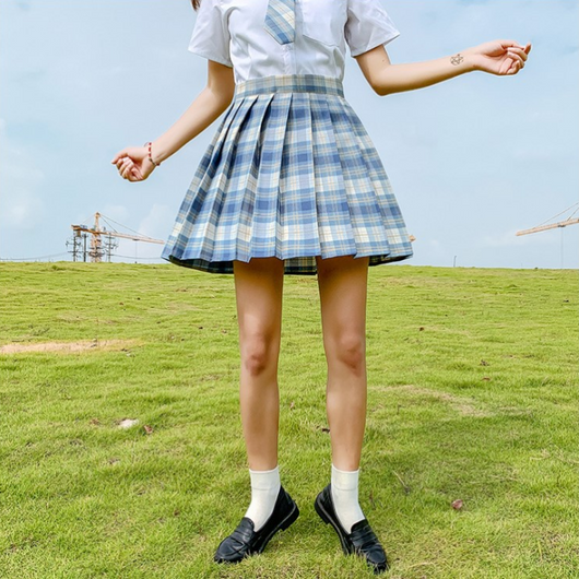 Falda Plisada Uniforme Escolar Japonés de Cintura Alta con Patrón Escocés