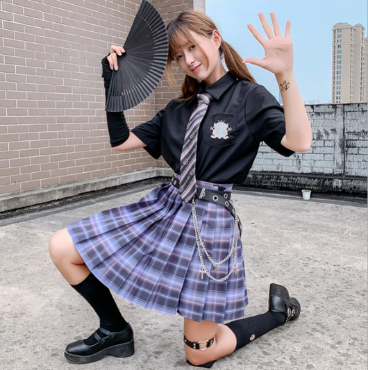 Falda Plisada Uniforme Escolar Japonés de Cintura Alta con Patrón Escocés - Image 4