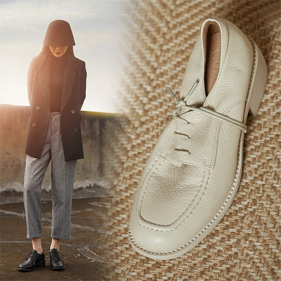 Zapatos de Tacón Bajo Punta Cuadrada Estilo Coreano Británico con Encaje para Mujer - Image 8