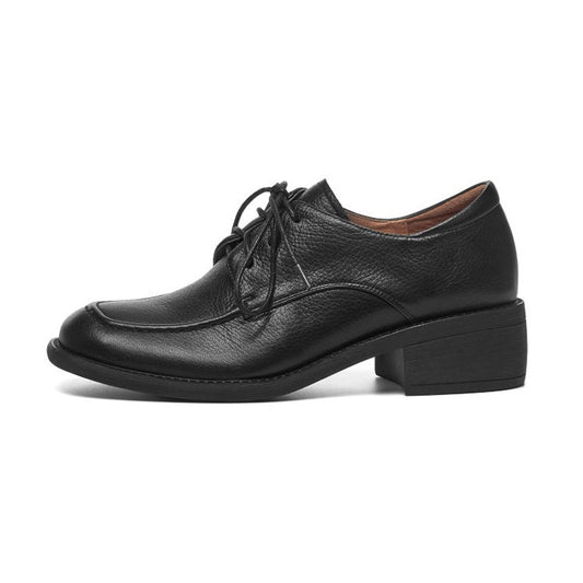 Zapatos de Tacón Bajo Punta Cuadrada Estilo Coreano Británico con Encaje para Mujer - Image 2