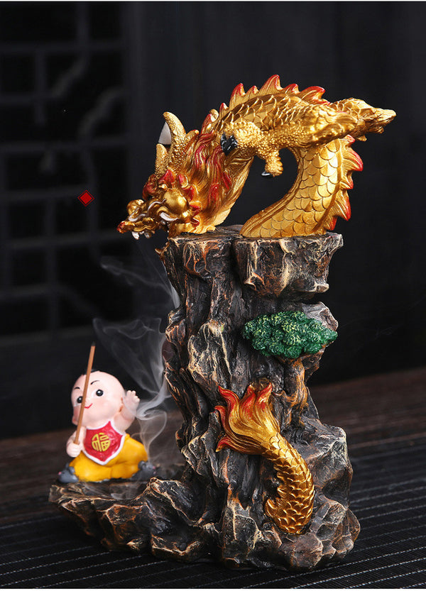 Quemador de Incienso Retroceso Dragón Prosperidad - Decoración Feng Shui para el Hogar
