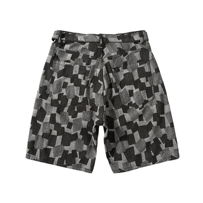 Shorts de Mezclilla Cuadros Azul Desteñido Estilo Urbano Europeo - Image 8