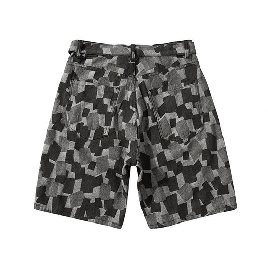 Shorts de Mezclilla Cuadros Azul Desteñido Estilo Urbano Europeo - Image 8