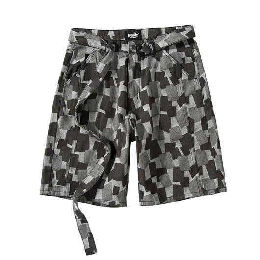Shorts de Mezclilla Cuadros Azul Desteñido Estilo Urbano Europeo - Image 4