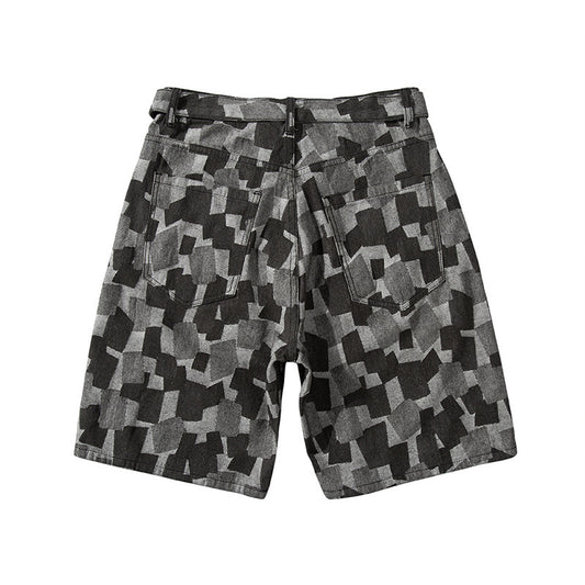 Shorts de Mezclilla Cuadros Azul Desteñido Estilo Urbano Europeo - Image 2