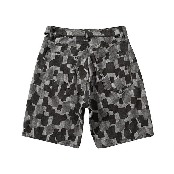 Shorts de Mezclilla Cuadros Azul Desteñido Estilo Urbano Europeo