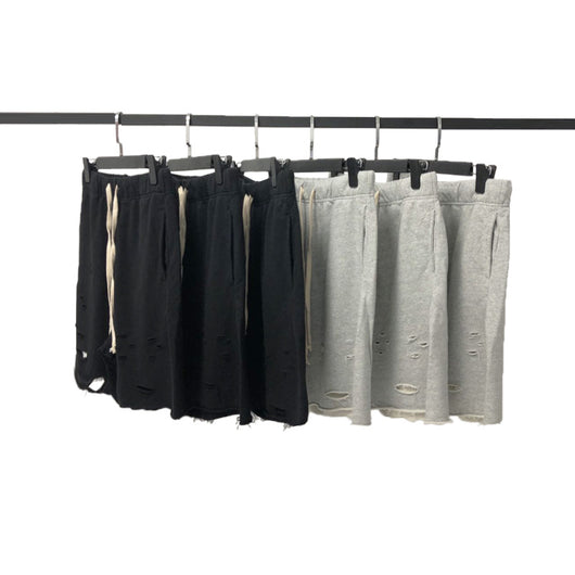 Pantalones Hip-hop Rotos Estilo Mendigo Cinco Puntos Corte Manual - Image 7