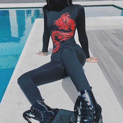 Jumpsuit Deportivo Mujer Estilo Retro con Estampado Dragón - Diseño Casual Urbano - Image 9