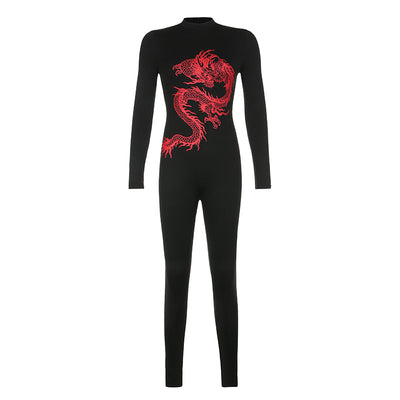 Jumpsuit Deportivo Mujer Estilo Retro con Estampado Dragón - Diseño Casual Urbano - Image 3