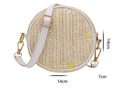 Bolsa Tejida de Paja Redonda Roja con Bordado - Bandolera Elegante para Mujer - Image 6