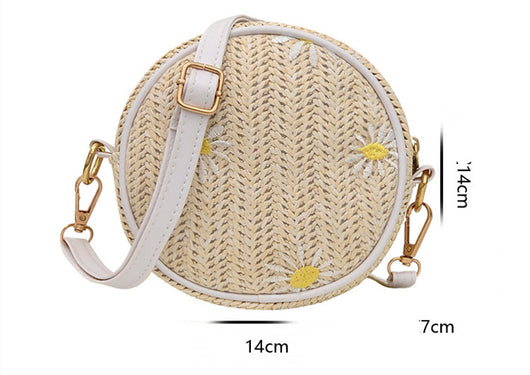 Bolsa Tejida de Paja Redonda Roja con Bordado - Bandolera Elegante para Mujer - Image 6