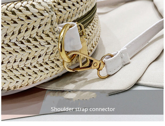 Bolsa Tejida de Paja Redonda Roja con Bordado - Bandolera Elegante para Mujer - Image 8